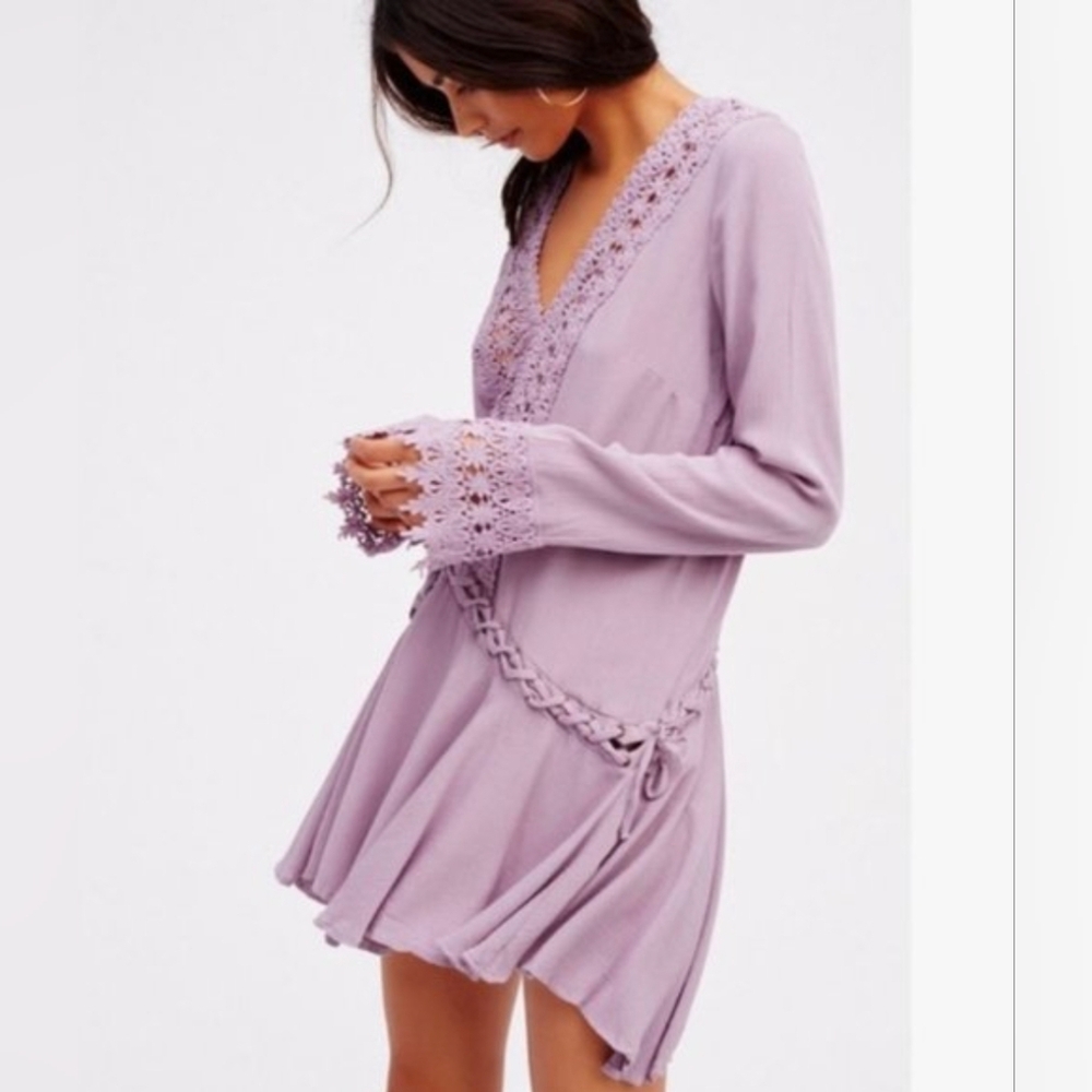 Free People Gorgeous Lavender Lace Trim Dress
